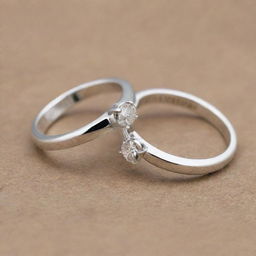 Two identical silver engagement rings each featuring a unique name. The first ring is engraved with the name 'Reda' and the second one is engraved with the name 'Yujin'.