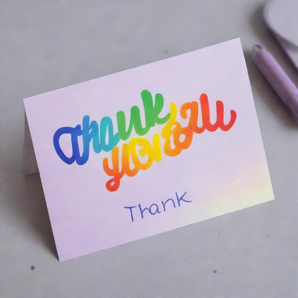 A printable card with 'Thank You' written boldly in rainbow-colored letters signed by 'Lavender_Chicc', designed to express gratitude to customers.