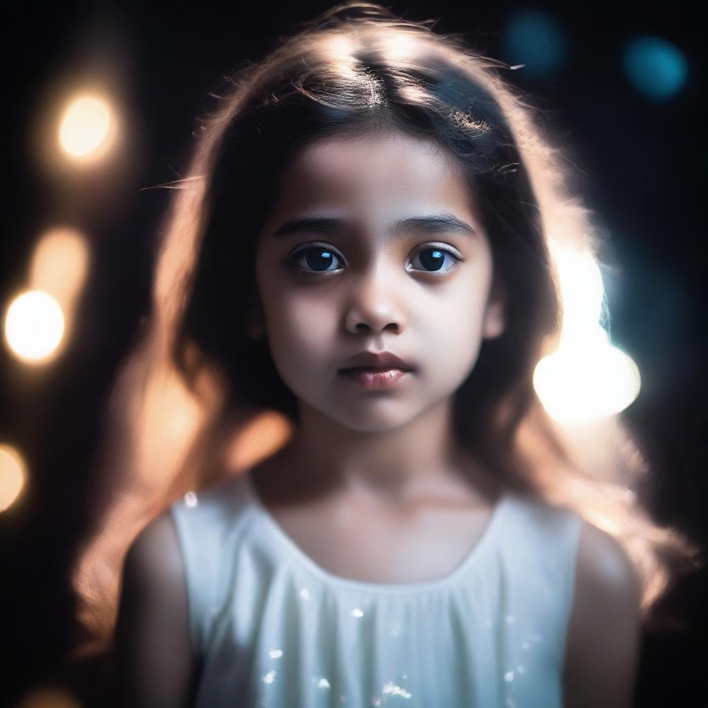 A young girl around 8 years old wearing a white dress