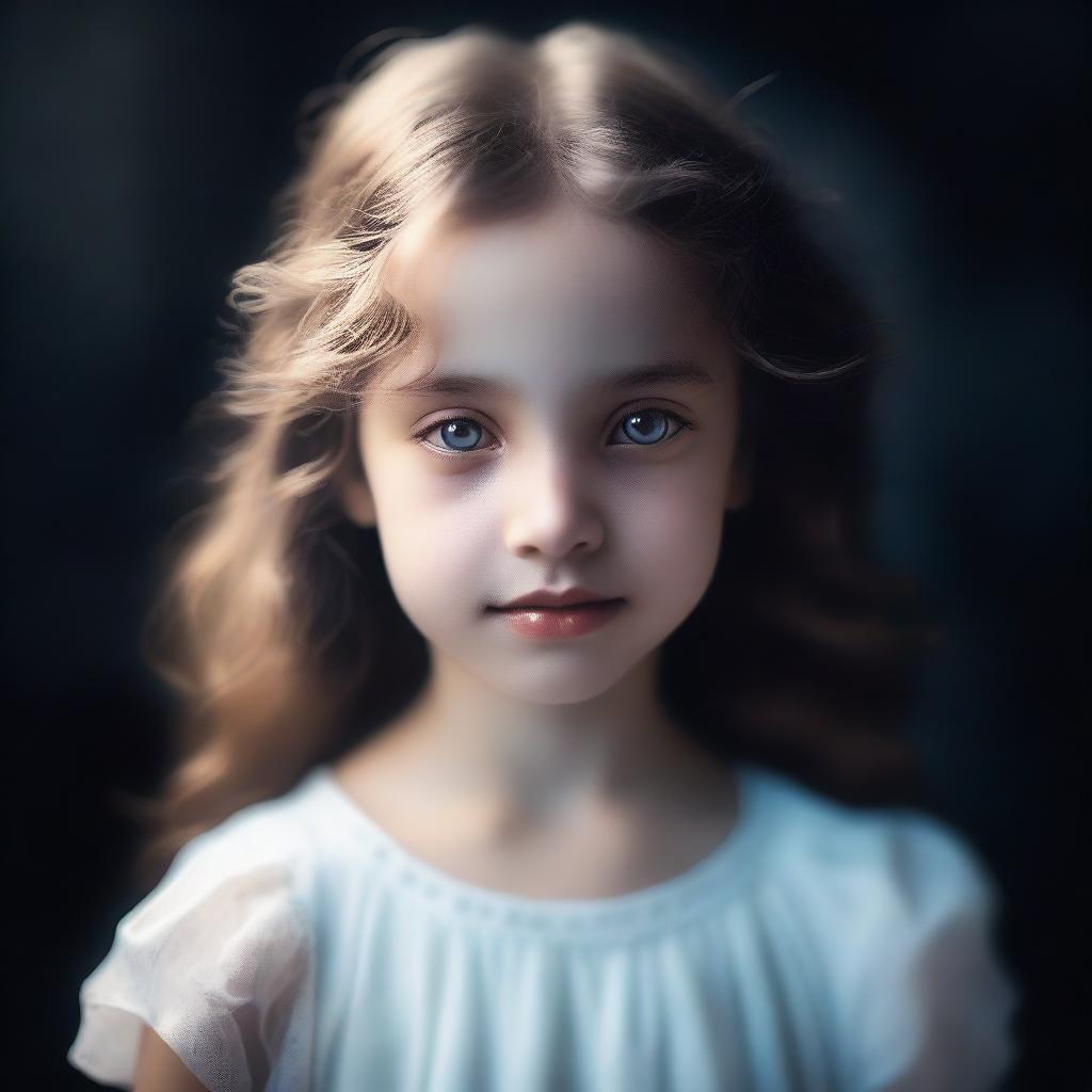 A young girl around 8 years old wearing a white dress