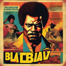 Create a vibrant and dynamic blaxploitation movie poster featuring a heroic African American protagonist in 1970s attire, surrounded by action scenes, funky typography, and bold colors