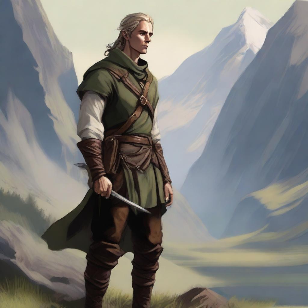 A captivating illustration of a tall High Elf outlander