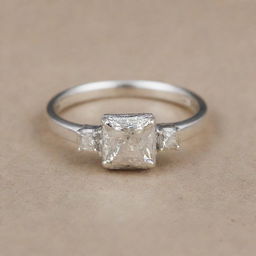 A sterling silver square engagement ring subtly etched with the name 'Yujin'.