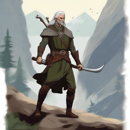 A captivating illustration of a tall High Elf outlander wielding an axe