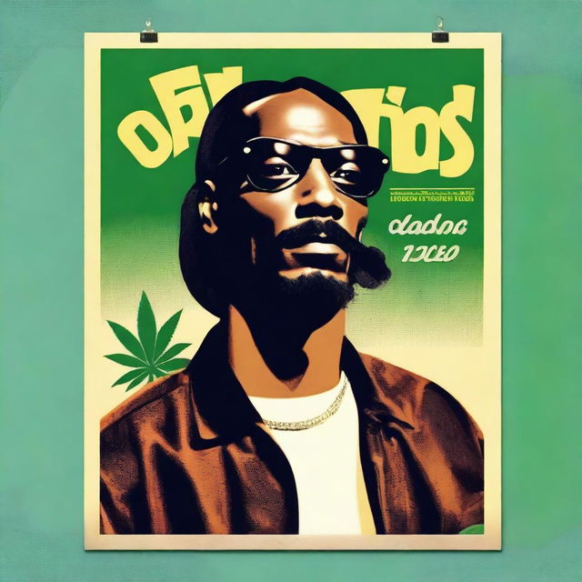 A vintage 1950s poster style featuring Snoop Dogg smoking weed