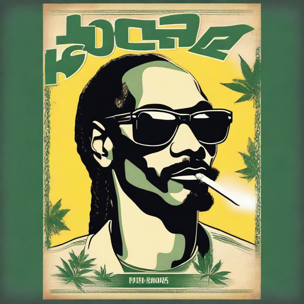 A vintage 1950s poster style drawing of Snoop Dogg smoking weed