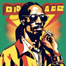 A vintage 1950s poster style drawing of Snoop Dogg smoking a big cigar