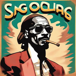 A vintage 1950s poster style drawing of Snoop Dogg smoking a big cigar