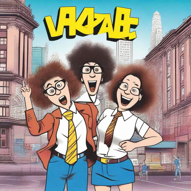 Create a movie poster titled '2 Crazy Teachers' featuring two female teachers with wild, crazy hair and messy clothing