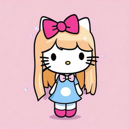 A cute image of Hello Kitty with long straight blonde hair