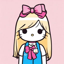 A cute image of Hello Kitty with long straight blonde hair