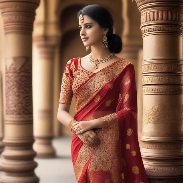 A girl wearing an Indian saree, showcasing traditional attire with elegance