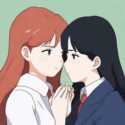 A couple of women in love, one with red hair wearing a suit, and the other with black hair and pale skin