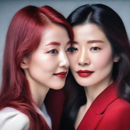 A couple of women in love, both around 35 years old and without Asian features