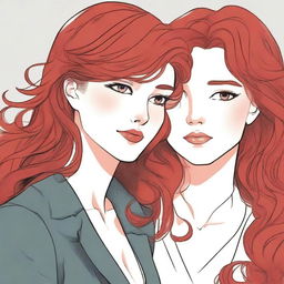 A fanfic cover illustration featuring a couple of women deeply in love, both around 35 years old