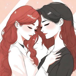 A fanfic cover illustration featuring a couple of women deeply in love, both around 35 years old