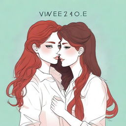 A fanfic cover illustration featuring a couple of lesbian women deeply in love, both around 35 years old