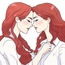 A fanfic cover illustration featuring a couple of lesbian women deeply in love, both around 35 years old