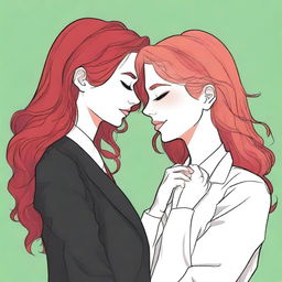 A fanfic cover illustration featuring a couple of lesbian women deeply in love, both around 35 years old