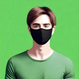 Create a realistic image of a young man with brown hair wearing a black mask that covers the lower half of his face