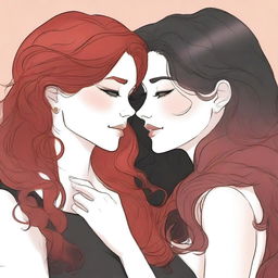 A fanfic cover illustration featuring a couple of lesbian women deeply in love, both around 35 years old