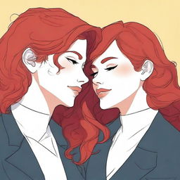 A fanfic cover illustration featuring a couple of lesbian women deeply in love, both around 35 years old