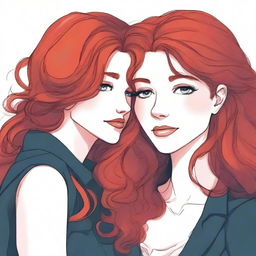 A fanfic cover illustration featuring a couple of lesbian women deeply in love, both around 35 years old