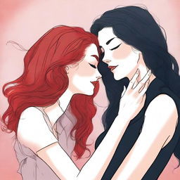 A fanfic cover illustration featuring a couple of lesbian women deeply in love, both around 35 years old