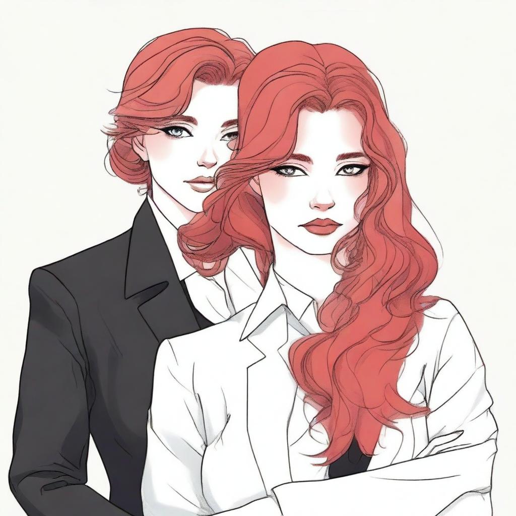 A fanfic cover illustration featuring a couple of lesbian women deeply in love, both around 35 years old