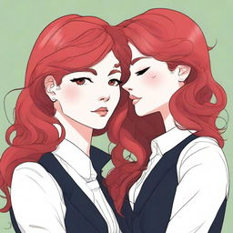 A fanfic cover illustration featuring a couple of lesbian women deeply in love, both around 35 years old