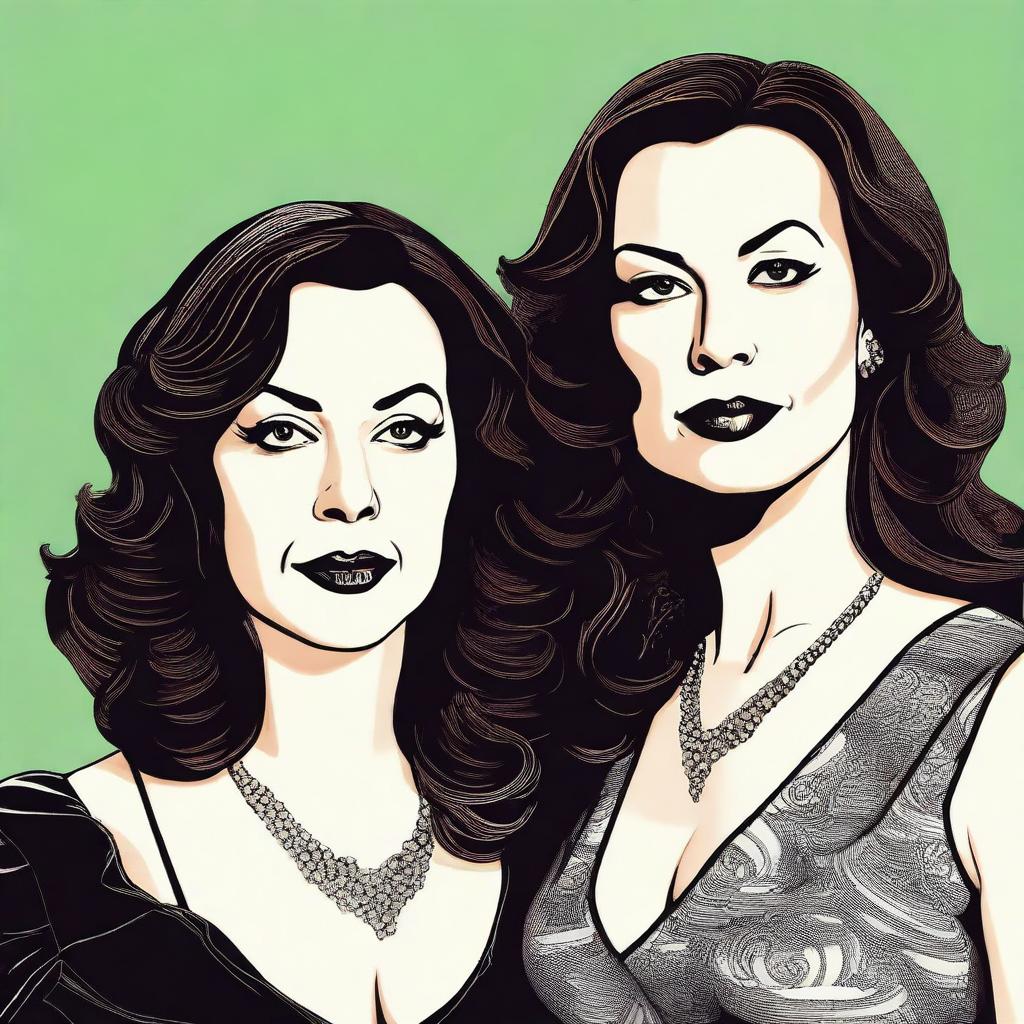 A detailed illustration featuring Jennifer Tilly and Fiona Dourif