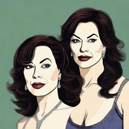 A detailed illustration featuring Jennifer Tilly and Fiona Dourif