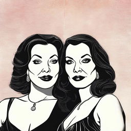 A detailed illustration featuring Jennifer Tilly and Fiona Dourif