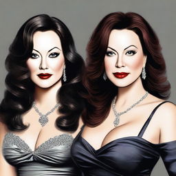 A realistic illustration featuring Jennifer Tilly and Fiona Dourif