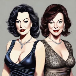 A realistic illustration featuring Jennifer Tilly and Fiona Dourif