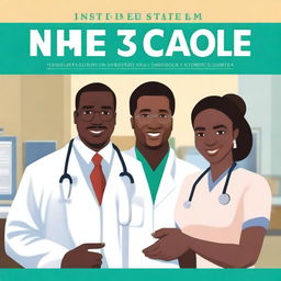 Create a book cover featuring an African-American doctor and a white nurse standing together in a hospital setting