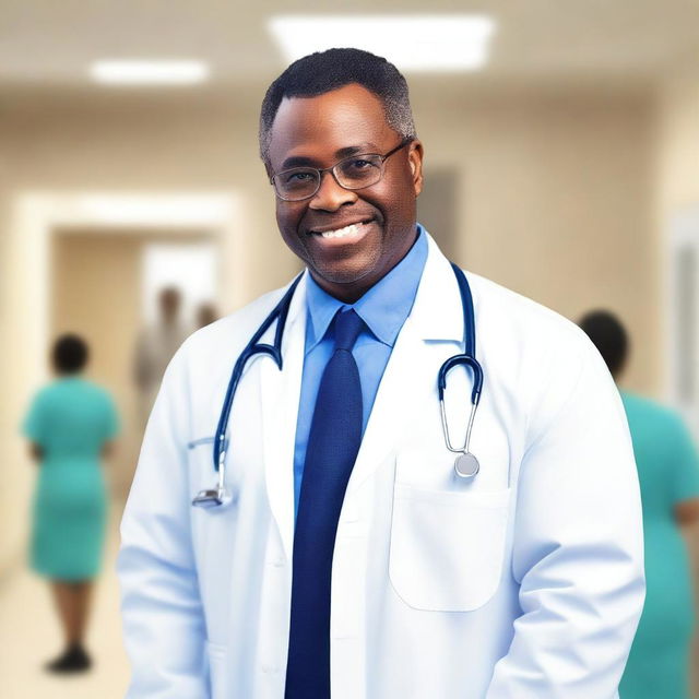 Create a book cover featuring an African-American doctor and a white nurse standing together in a hospital setting