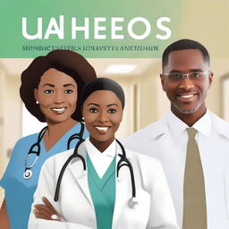 Create a book cover featuring an African-American doctor and a white nurse standing together in a hospital setting