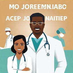 Create a book cover featuring an African-American doctor and a white nurse standing together in a hospital setting