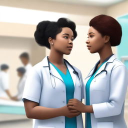 Park Jimin, an attractive doctor, and a Black female nurse looking at each other romantically in a hospital setting