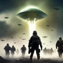 A thrilling book cover for a sci-fi novel featuring an alien abduction of World War 1 soldiers