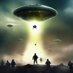 A thrilling book cover for a sci-fi novel featuring an alien abduction of World War 1 soldiers