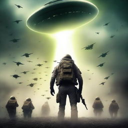 A thrilling book cover for a sci-fi novel featuring an alien abduction of World War 1 soldiers