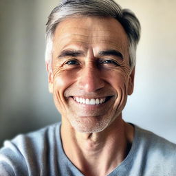 A realistic selfie of a man, smiling and looking directly at the camera