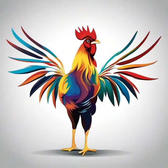 An illustration of a rooster flapping its wings energetically