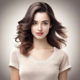 Create a realistic image of an attractive young woman with a confident expression