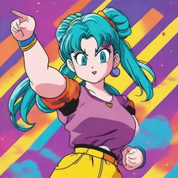 A detailed and vibrant illustration of Bulma from Dragonball