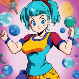 A detailed and vibrant illustration of Bulma from Dragonball