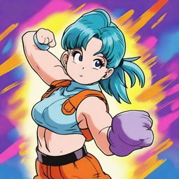 A detailed and vibrant illustration of Bulma from Dragonball