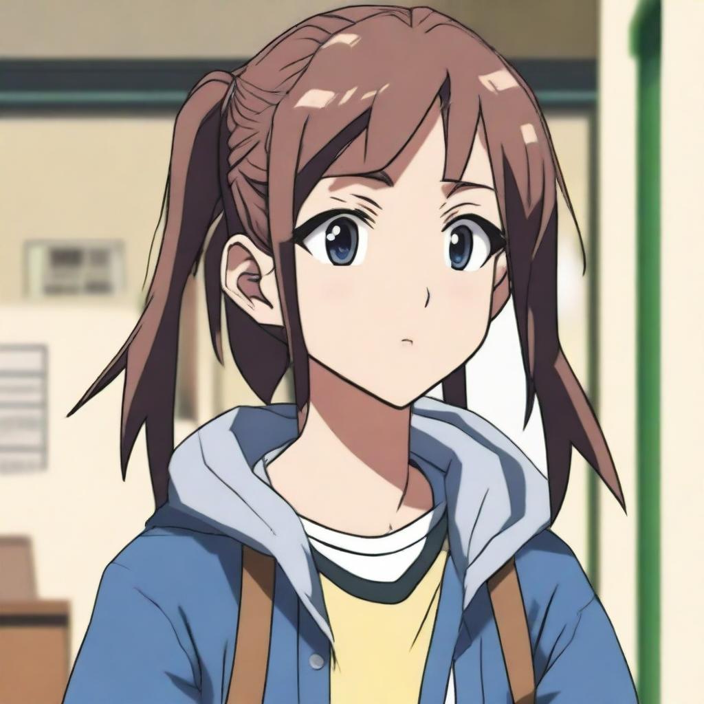 A teenage girl with her mouth duct-taped shut, depicted in an anime style